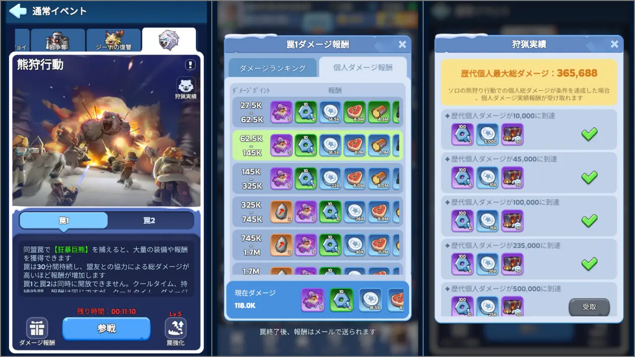 同盟イベント熊狩行動の詳細と報酬